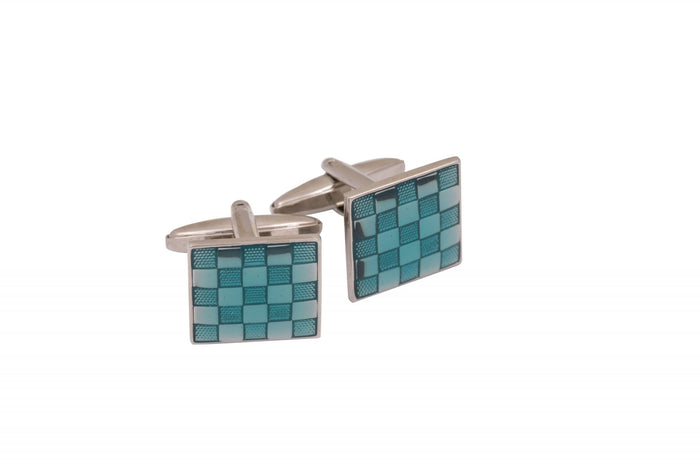 Teal Enamel Check Cufflinks