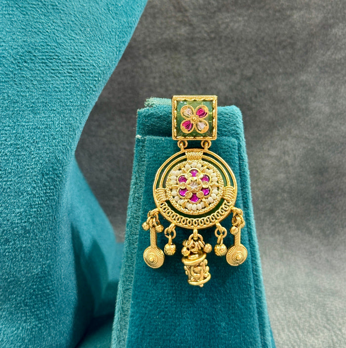 Temple Choker Necklace Set with Ruby Stones & Ghungroo Drops NS00019