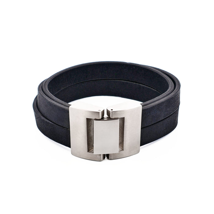 Thick Black Leather Multi Strand & Stainless Steel Bracelet