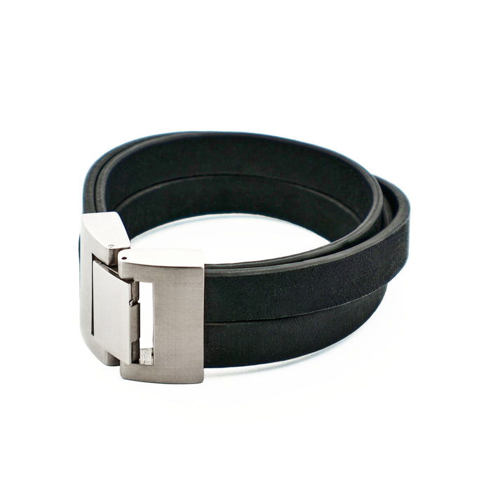 Thick Black Leather Multi Strand & Stainless Steel Bracelet