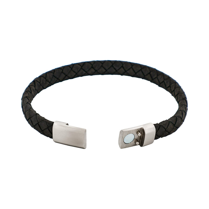 Thin Grey Italian Leather/Stainless Steel Bracelet