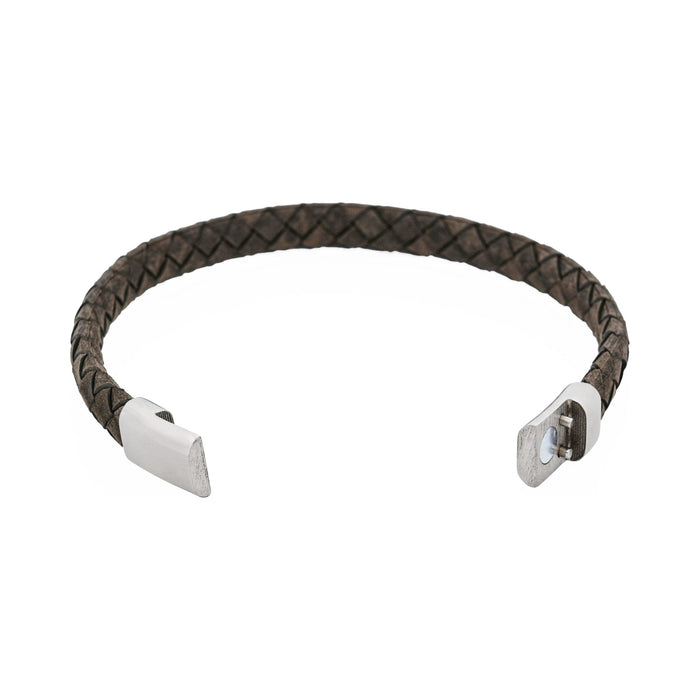 Thin Grey Italian Leather/Stainless Steel Bracelet