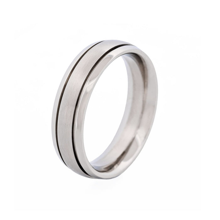 Thin Polished Stainless Steel Ring with a Brushed Centre Band