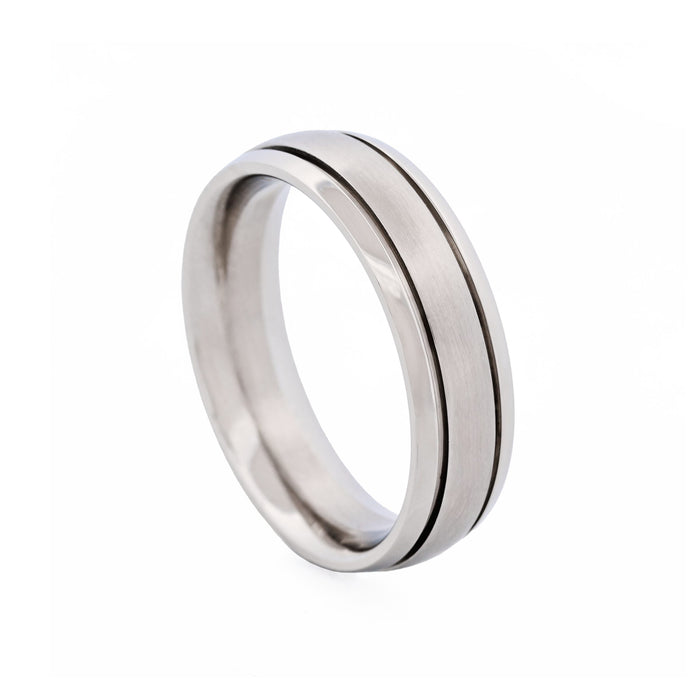 Thin Polished Stainless Steel Ring with a Brushed Centre Band