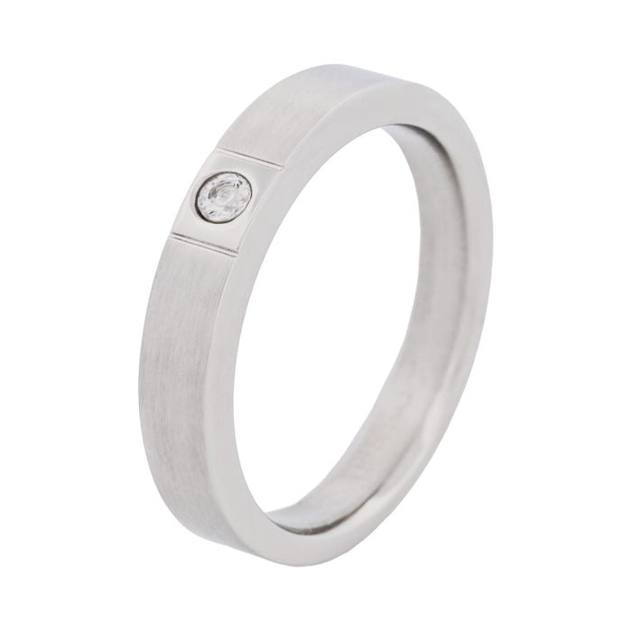 Thin Stainless Steel and Cubic Zirconia Ring