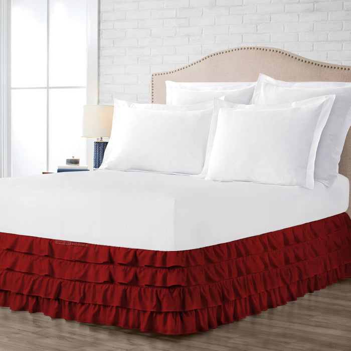 Top quality burgundy waterfall ruffled bed skirt