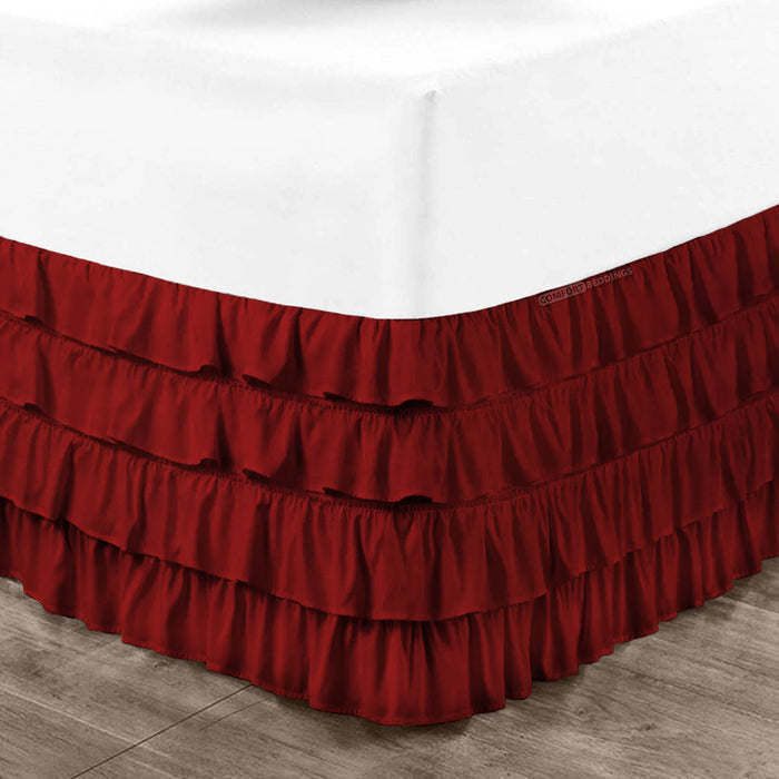Top quality burgundy waterfall ruffled bed skirt
