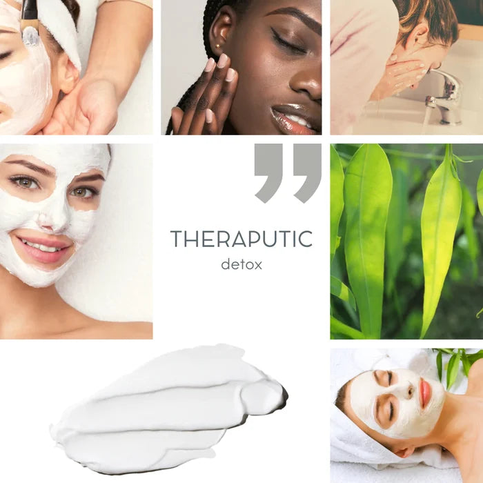 Dual clay + Sulphur detoxifying masque   A therapeutic blend of medicinal clays deep cleans the skin while absorbing impurities and pore clogging oil. Clinical grade Sulphur kills acne causing bacteria deep within the follicle.  Clear breakouts faster, prevent skin that is out of balance sooner with regular use.   Refreshing spa aroma of Eucalyptus Globulus