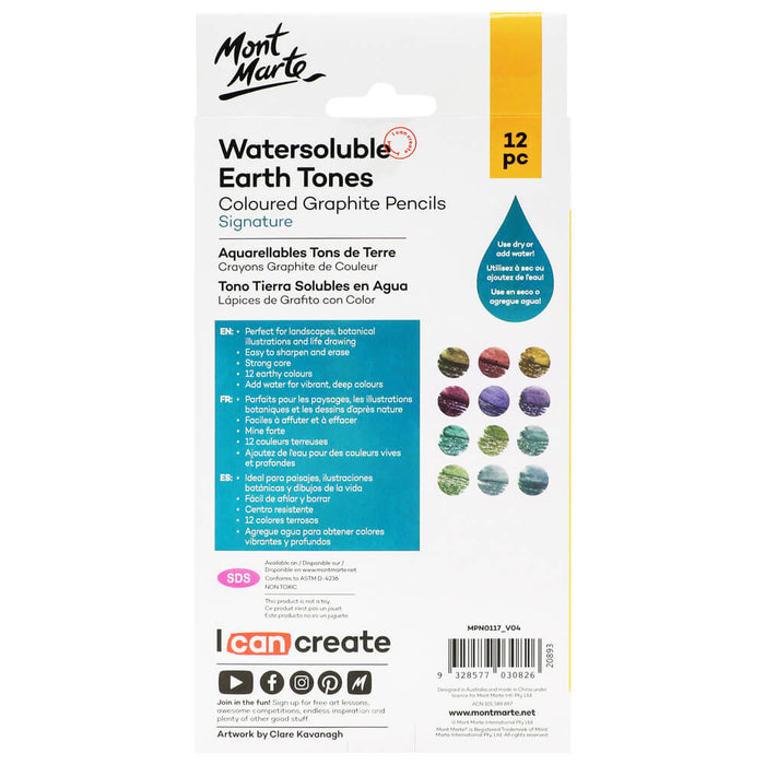 Watersoluble Earth Tones Coloured Graphite Pencils Signature 12pc