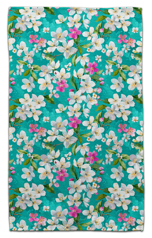 White and Pink Jasmine Waffle Weave Towel