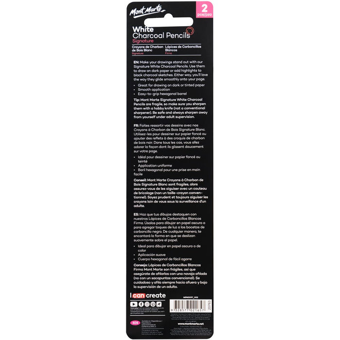 White Charcoal Pencils Lge Hex Signature 2pc