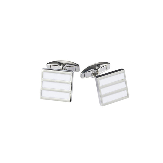 White Enamel Striped Cufflinks