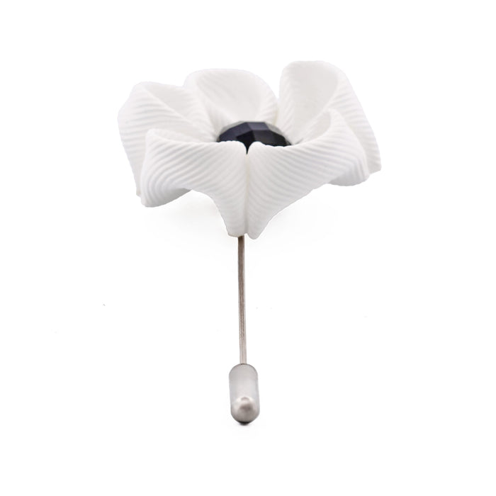 White Flower/Black Stone Lapel Pin