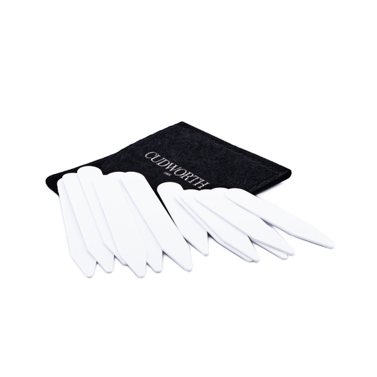 White Plastic Collar Stay Sets 3prs x Small & 3 prs Large (6 pairs total)