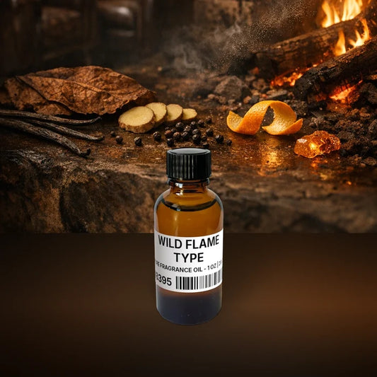 Wild Flame Type Pure Fragrance Oil - 1 oz | 28 g fragrance bottle image with atmospheric background for Pure Fragrance Oil. Premium lifestyle product photo for fragrance listing.