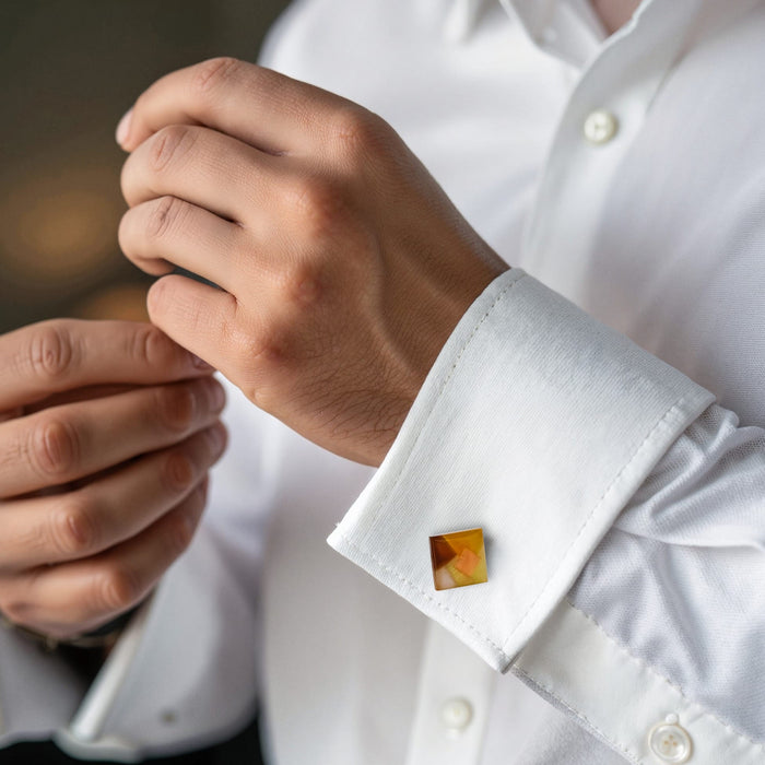 Yellow & Brown Patterned Cat's Eye Cufflinks